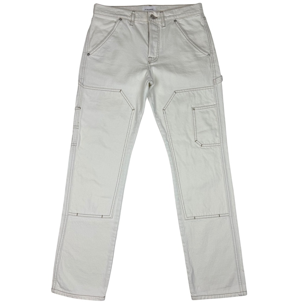 FRAME Le Slouch Double Knee Carpenter Utility Jeans Womens 26 Ecru Ivory Painter